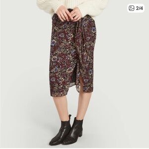 ba&sh Galia Jupe Carbone Multicolor Patterned Knot-Detail Skirt size Small